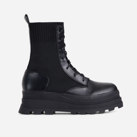 Shoes - BLACK KNITTED CHUNKY BIKER BOOT